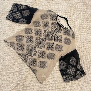 4 Love & Liberty by Johnny Was Embroidered 3/4 Sleeve Ivory & Black Silk Tunic